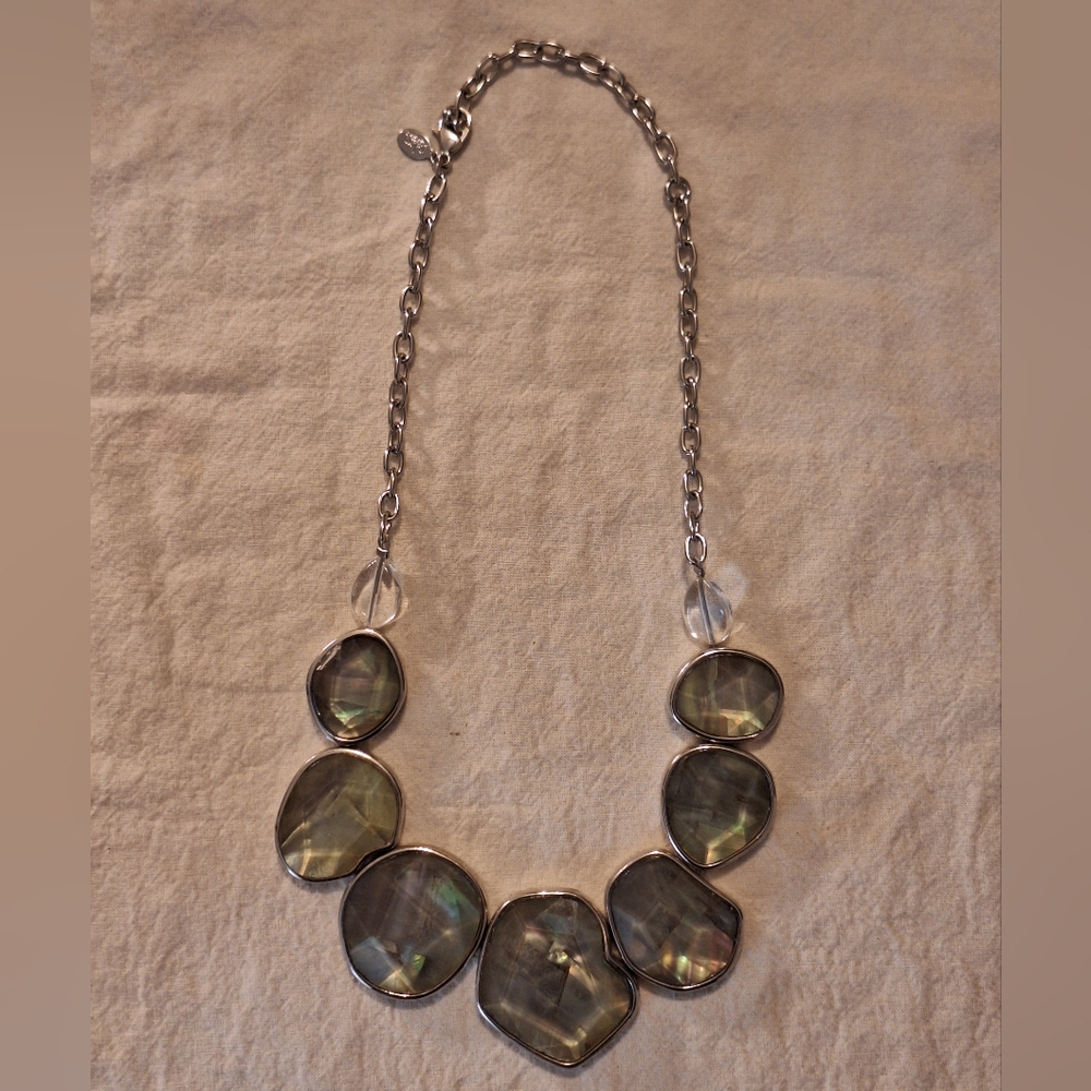 Joan Rivers green iridescent glass statement necklace